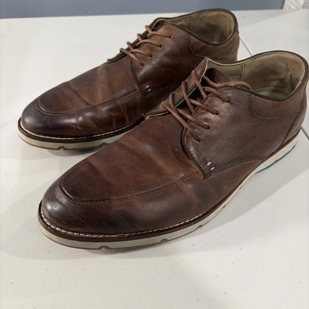 Men's Hush Puppies Bennett Plain Toe Oxford Brown Leather Hybrid Shoes 11 Wide